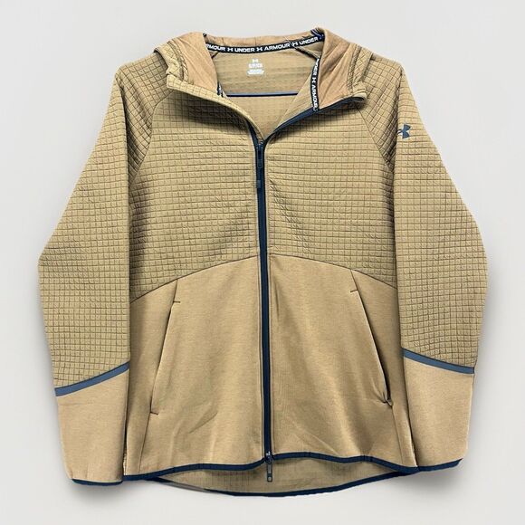 Under Armour Hoodie S Men's Coyote/Black UA Unstoppable Grid Full Zip Fleece New - Picture 1 of 6